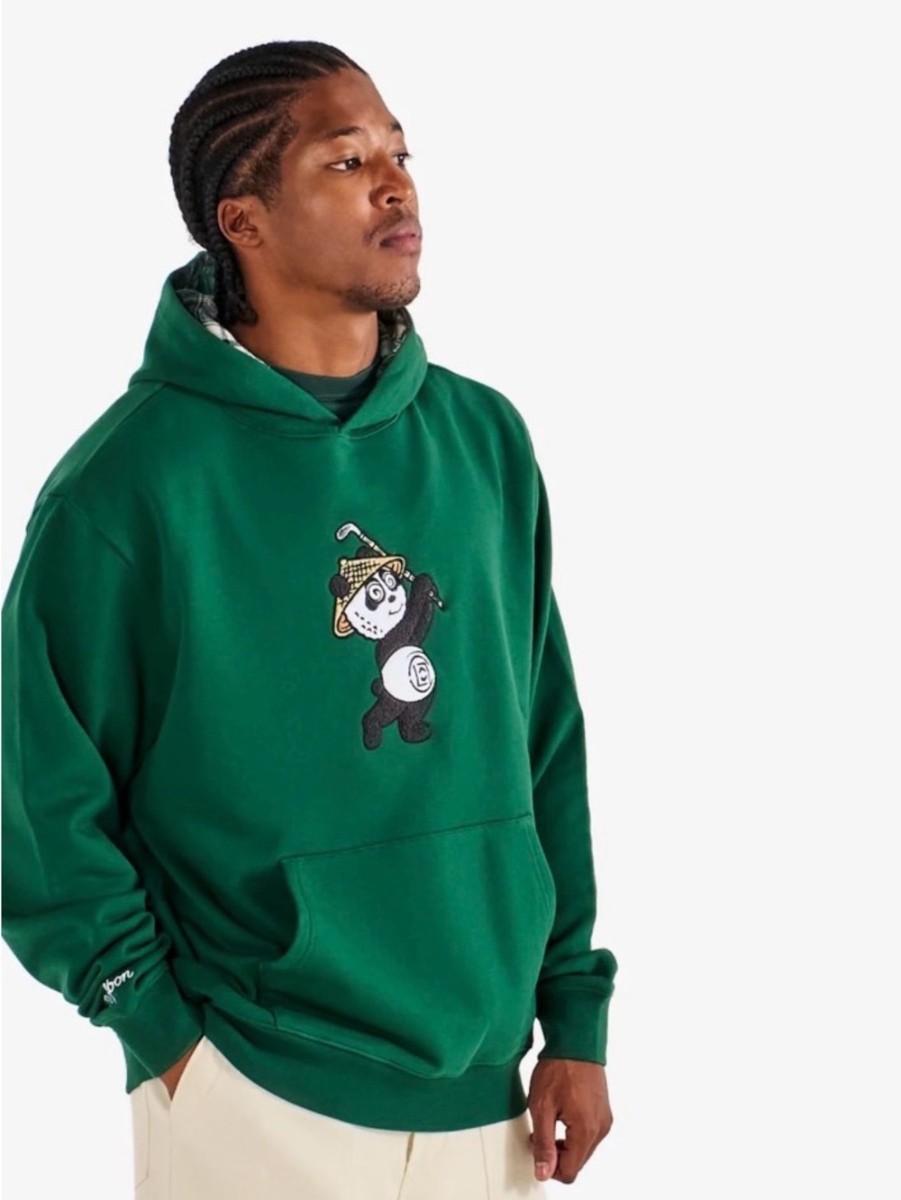 Men's Green Panda Graphic Hoodie with Kangaroo Pocket